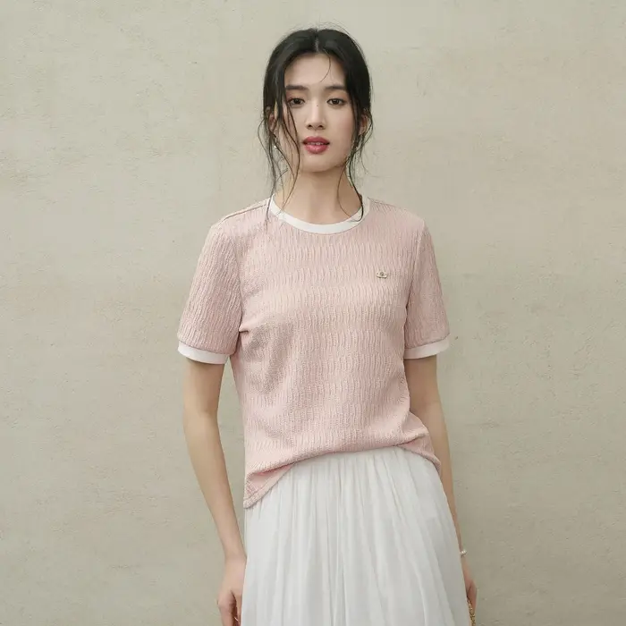 T-shirt à manches courtes plissé pour femme SENTUBILA