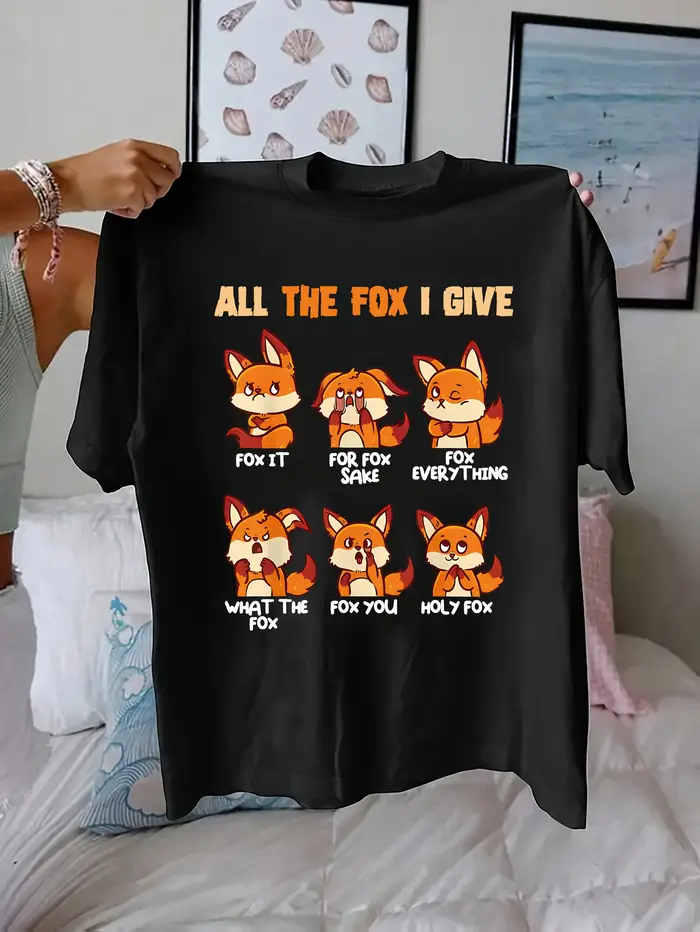T-Shirt drôle imprimé renard rouge pour femmes