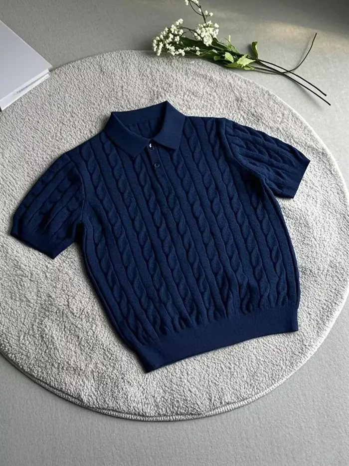 À la mode Slim Fit hommes tricoté polos été décontracté torsion Jacquard hauts en tricot hommes à la