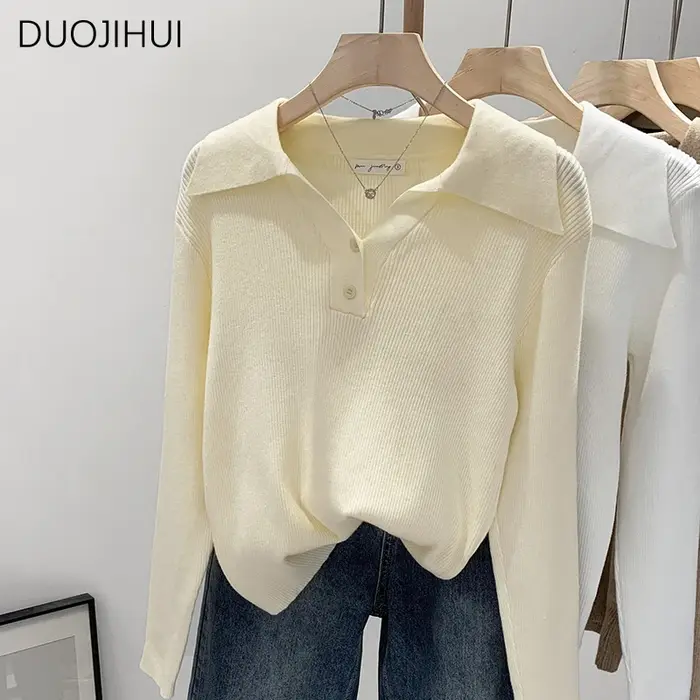 Pull à Manches sulfet Col Polo pour Femme