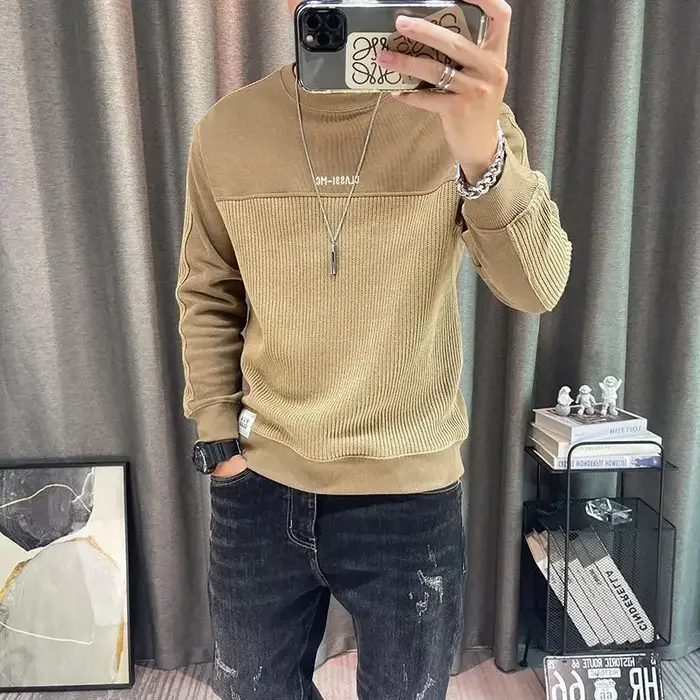 T-shirt à col rond et manches longues pour hommes