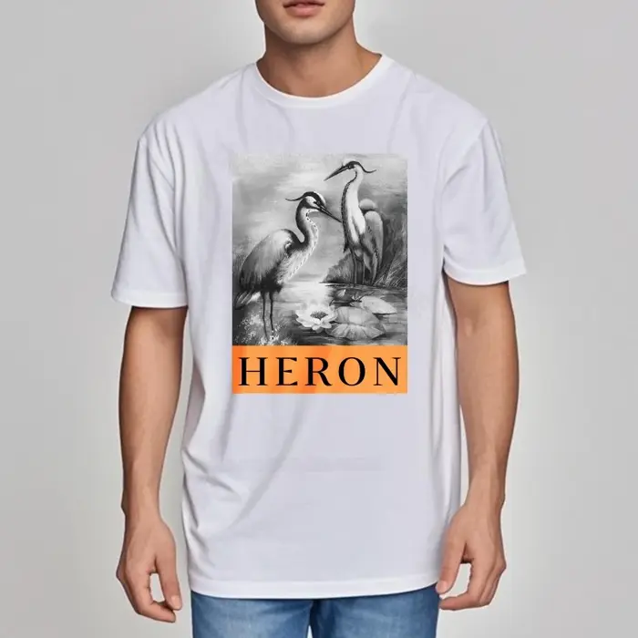 Haut pour hommes respirant à la mode T-shirt Heron oiseaux près de l'eau Orange usage quotidien t-shirts Streetwear