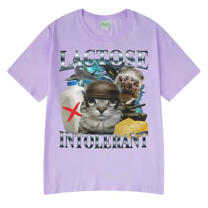 2025 été offre spéciale porte Lactose intolerant drôle chat Meme T-shirts mode t-shirt Hip Hop Couple Style vêtements