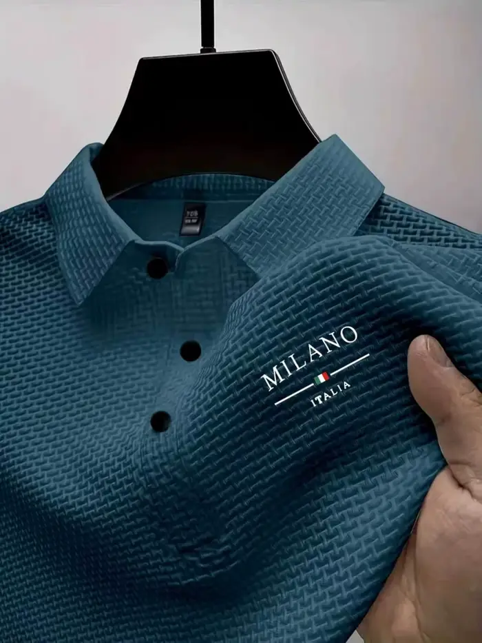 Polo pour homme Milano Italia en jacquard à lettres, tissu respirant et à séchage rapide, décontract