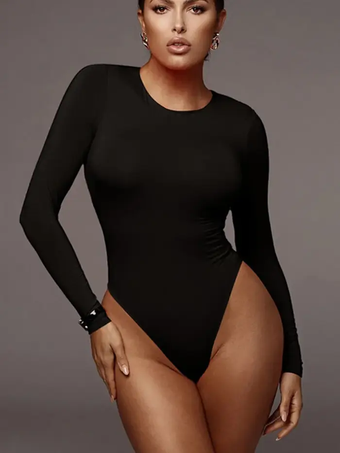 Body Top à manches longues et col rond pour femme