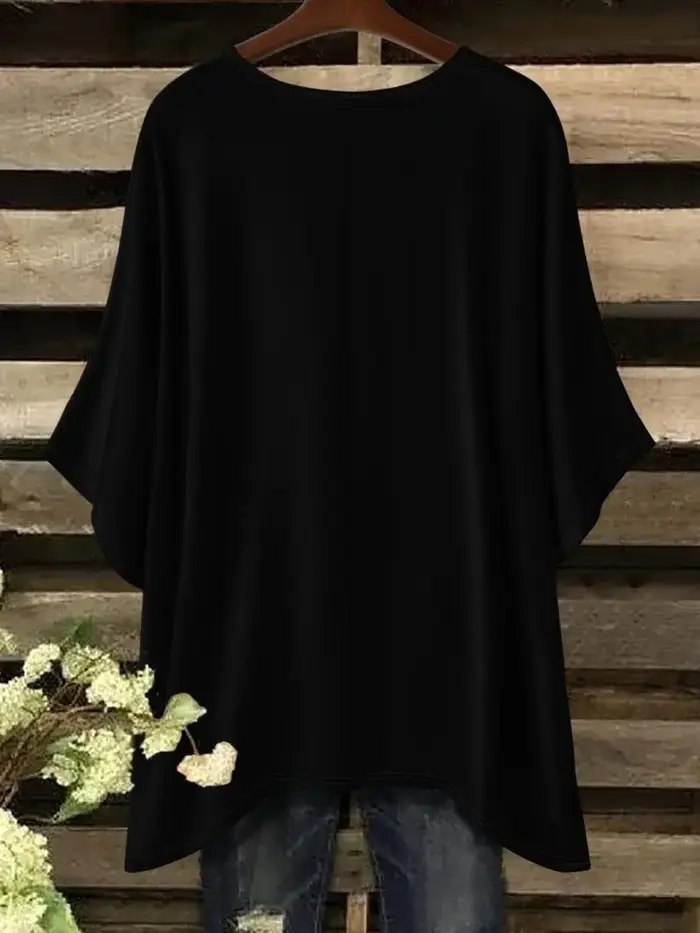 T-shirt décontracté à manches chauve-souris et col rond
