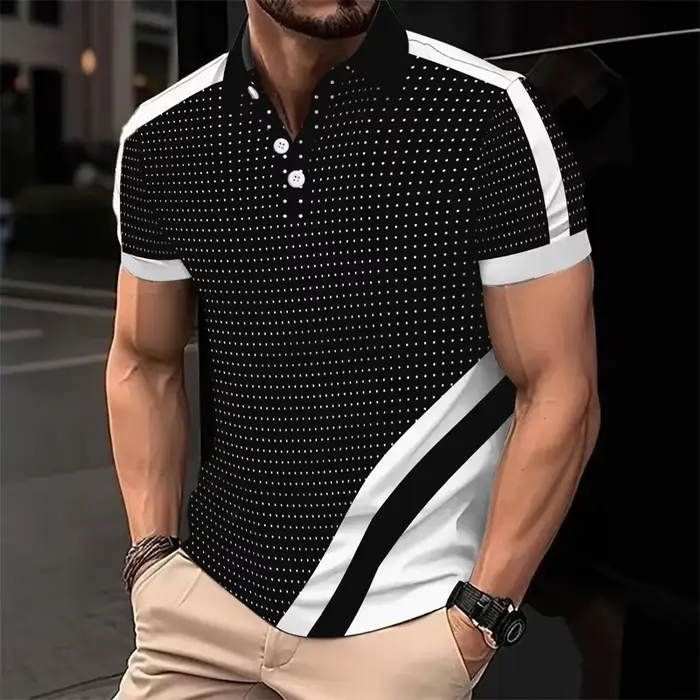 Chemises polo rétro à motif de points pour hommes