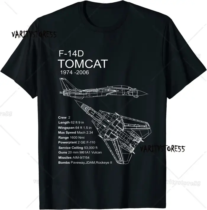 F-14 Tomcat F14 Avion Plan D'avion Schématique Hommes T-Shirt À Manches Courtes Casual 100% Coton O-