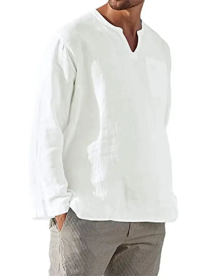 T-Shirt à Manches sulfen Coton et Lin pour Homme