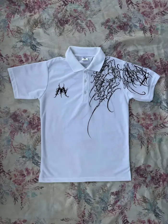 T-shirt polo Y2K imprimé rock gothique surdimensionné, chemise à col boutonné hip-hop, tee-shirt pun
