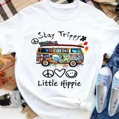 Petit Hippie imprimé t-shirt femmes à manches courtes col rond