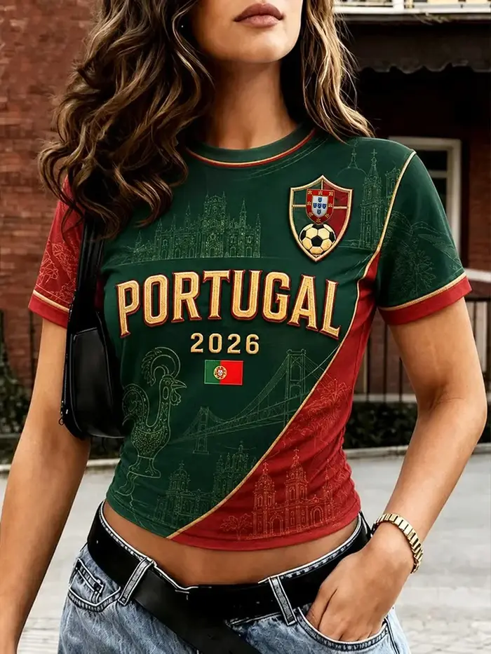 T-shirt de football portugais d'été, hauts imprimés de football, maillot de football décontracté pou
