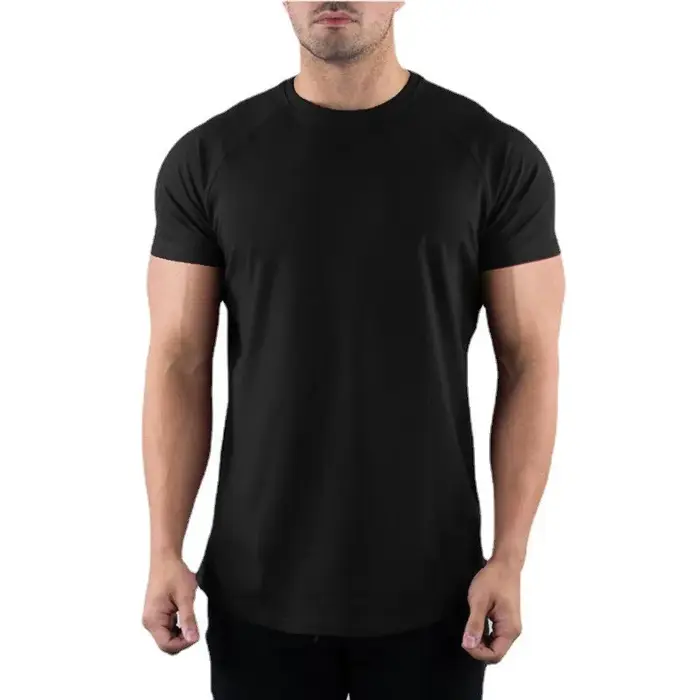 T-shirt de gymnastique uni pour hommes, vêtements de Fitness d'été, col rond, manches courtes, en coton, Slim Fit, musculation, entraînement