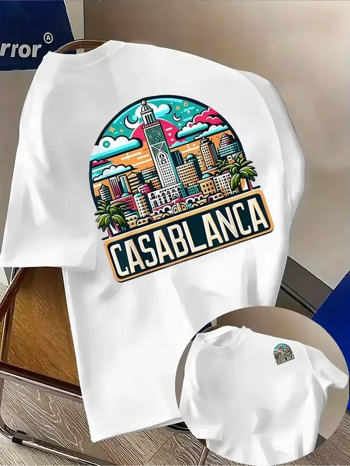T-shirt graphique architectural esthétique Casablanca, vêtements pour hommes, vêtements décontractés