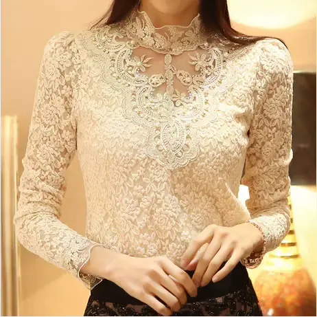 Femmes t-shirts Vintage printemps hiver t-shirts automne dentelle perles trou Sexy hauts chaud Blous