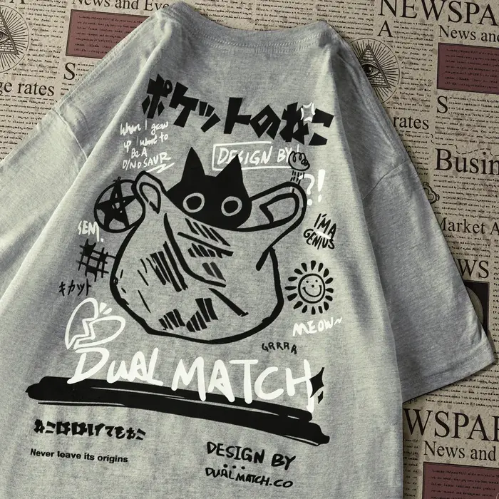 T-shirt à manches courtes pour femmes, dessin animé, Harajuku, Kawaii, imprimé chat, vêtements de rue pour Couple, vêtements amples, Y2K, été, 2024