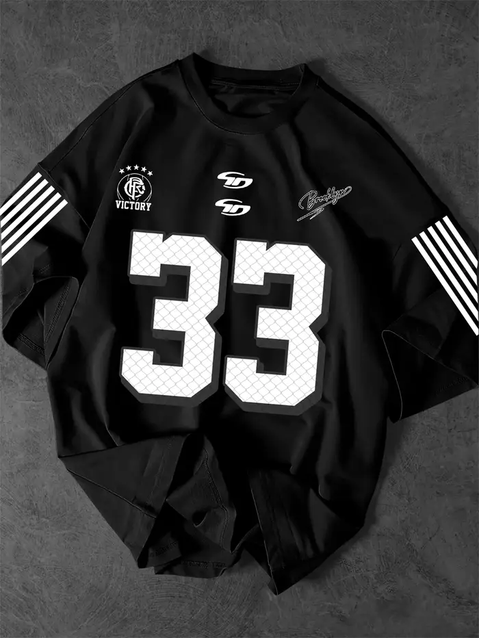 T-shirt pour homme Brooklyn 33 Number Victory Five Star Crest Sleeve Strip Print Vintage Sport Stree
