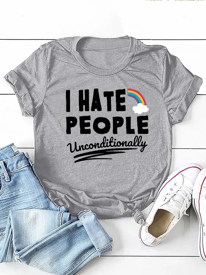 Je déteste les gens arc-en-ciel imprimé femmes t-shirt à manches courtes col rond