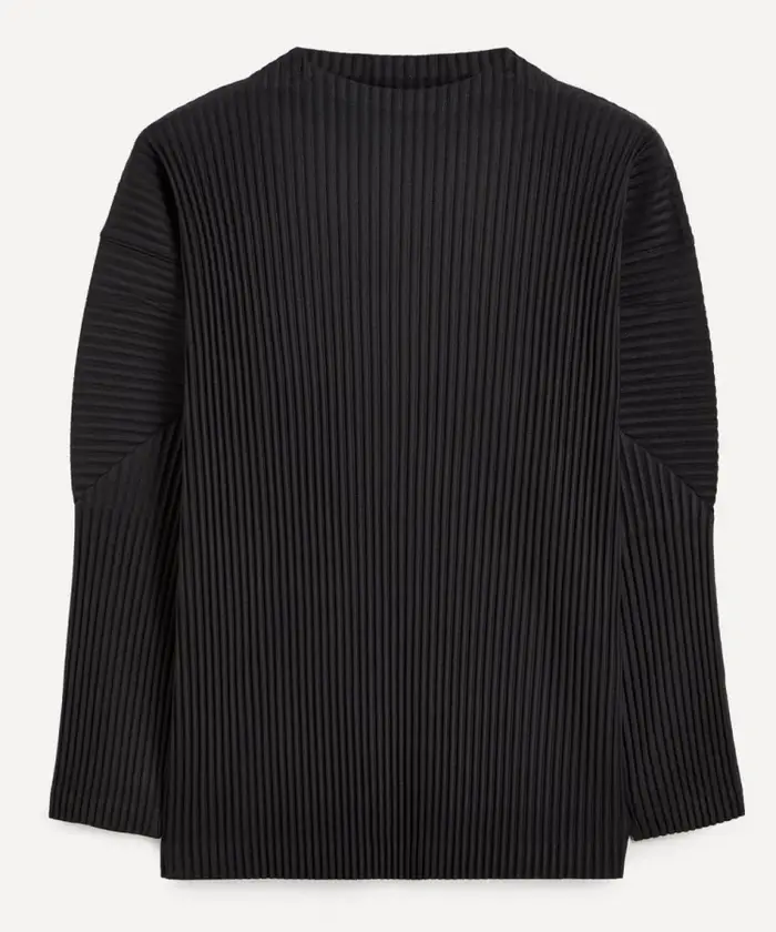 Miyake plissé homme manches longues T-Shirt mode classique noir haut à col roulé