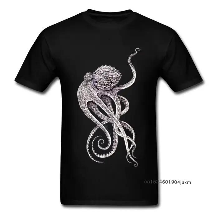 T-shirt à manches courtes imprimé pieuvre rétro pour hommes