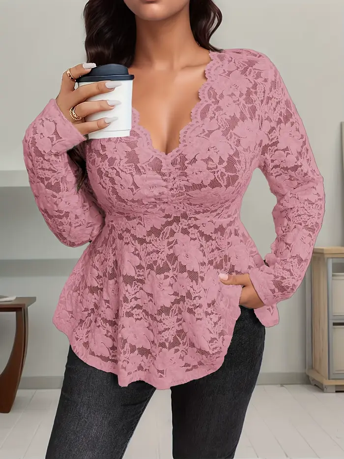 T-shirt à manches longues en dentelle pour femmes
