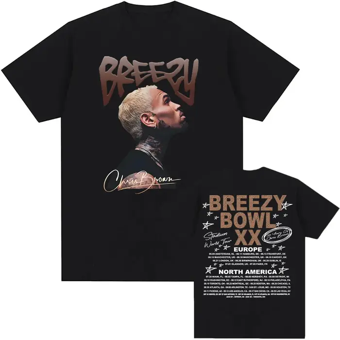 Breezy Bowl XX 2025 T-shirt Chris Brown chanteur graphique t-shirts été à manches courtes homme