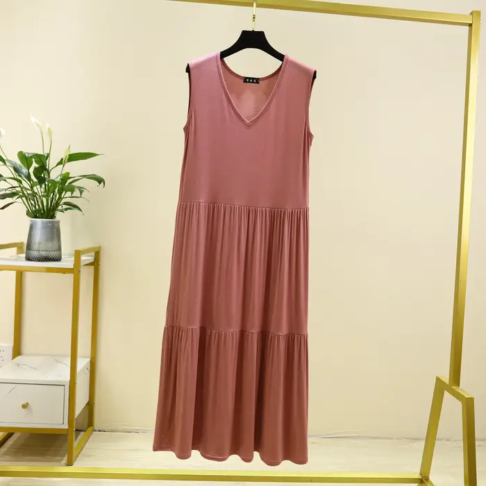 Robe longue à plusieurs niveaux pour femmes, débardeur, col en v, sans manches, décontractée, coupe