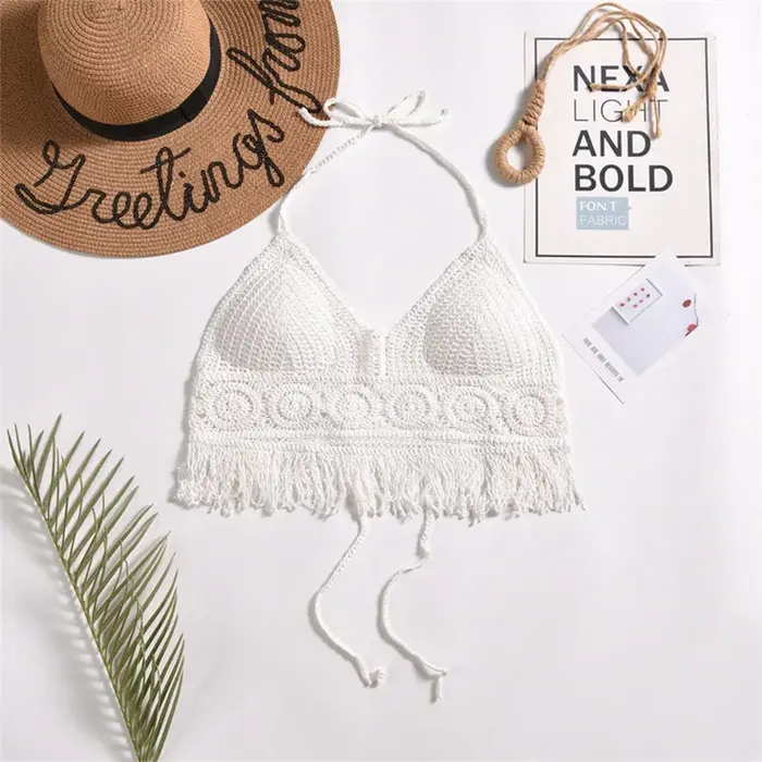 Haut de Style bohémien, coussin de poitrine, débardeur suspendu au cou, dos nu, Sexy, plage, petit j