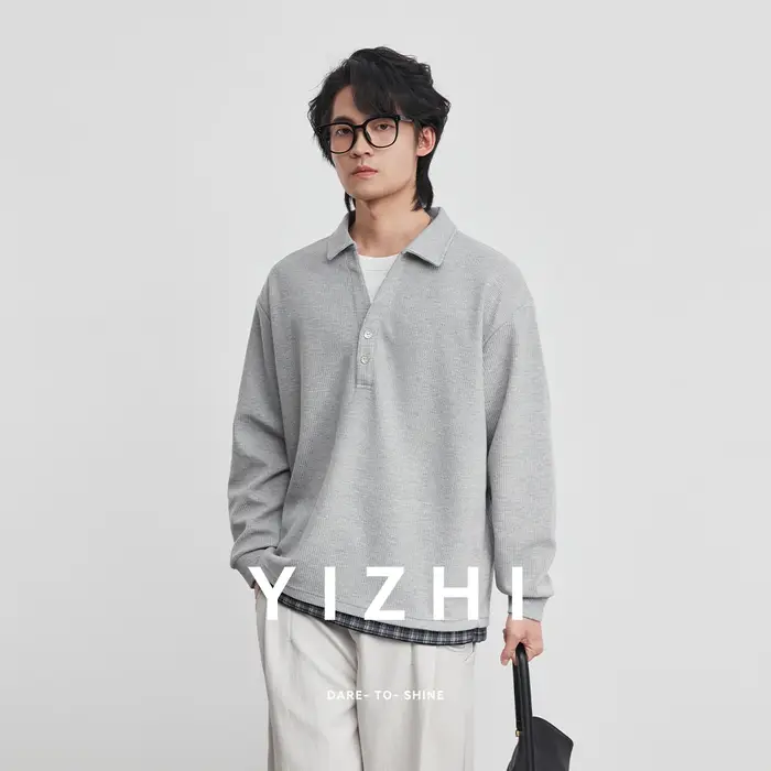 T-shirt Polo Homme Tendance à Col Revers Effet Deux Pièces
