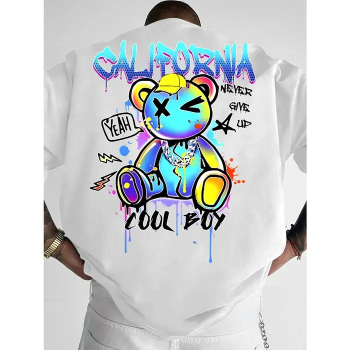 Nouveau T-shirt d'été pour homme, motif Ours de Californie et Étoile Éclair, coupe ample, 100% Coton