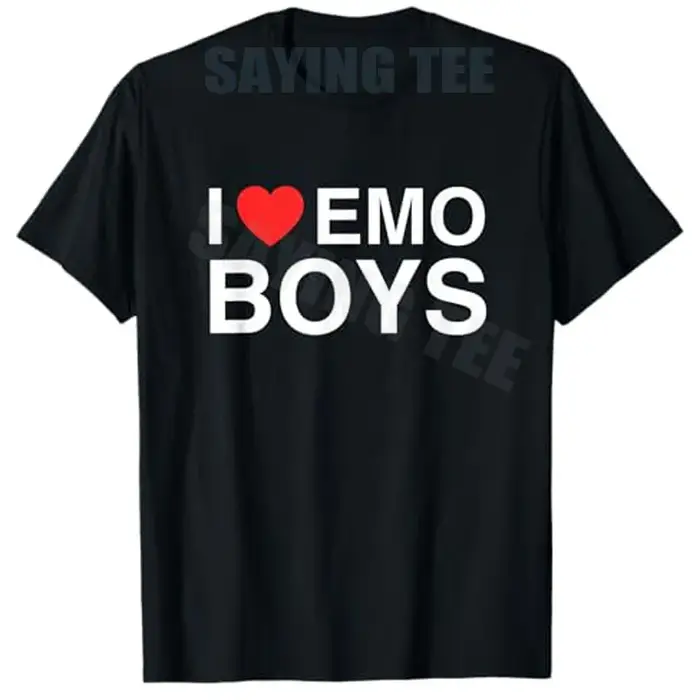 T-shirt humoristique « I Love Heart Emo Boys » pour garçons, style « Unhinged Gen Z Meme Goth », idé