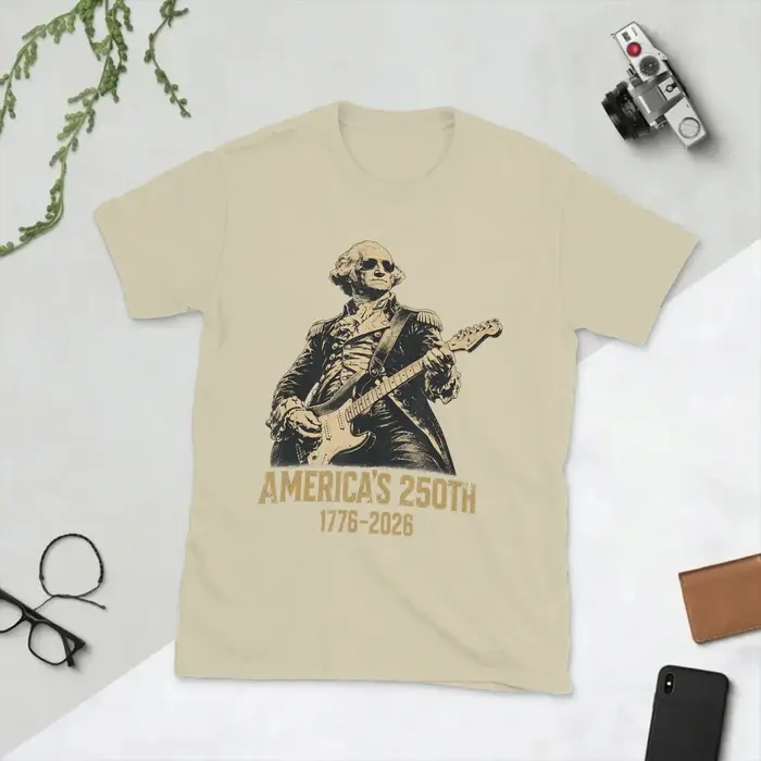 T-shirts pour hommes, America 250th George Washington Rock Guitar Music 1776