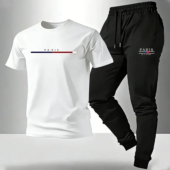 Ensemble homme T-shirt et pantalon de survêtement imprimé Paris