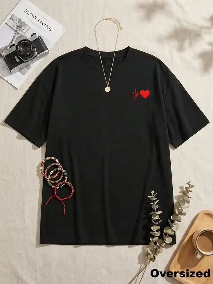 Nouveau T-shirt tendance pour femme 2026 – Classique noir/blanc, couleur unie, manches courtes, en c