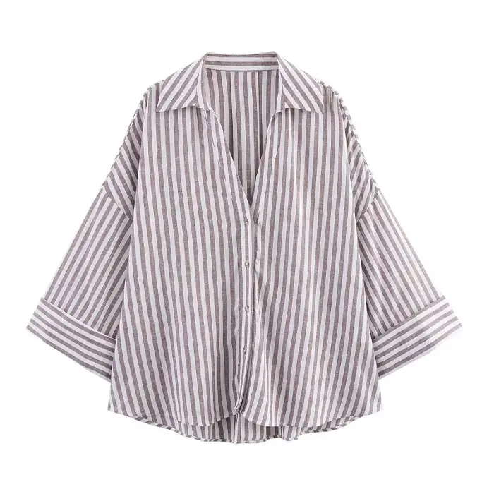 MUJER rayé chemise femme blanc chemises décontractées amples pour les femmes été boutonné