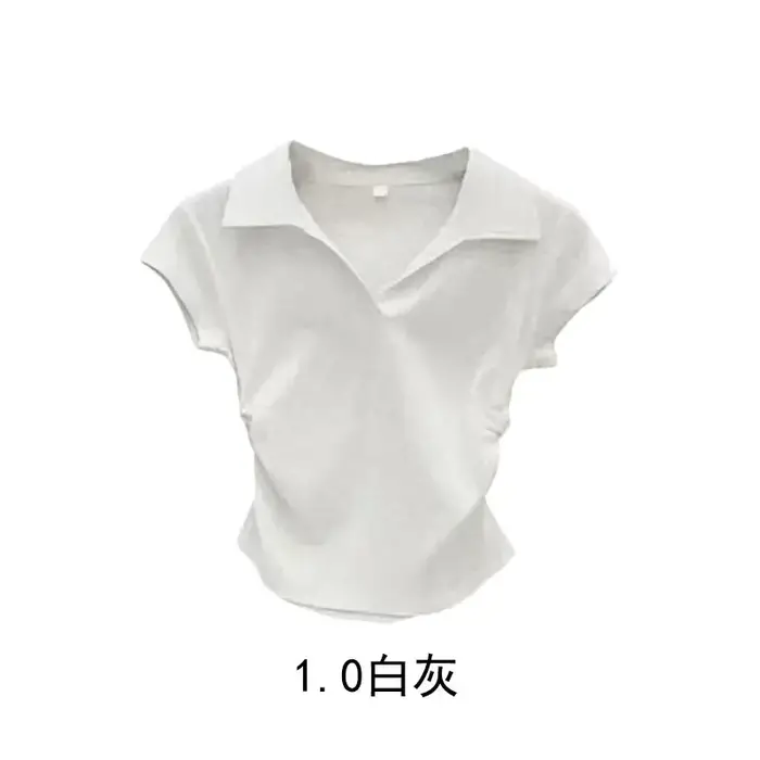 Coton été Sexy femmes t-shirt maigre mince basique solide haut court à manches courtes Polo