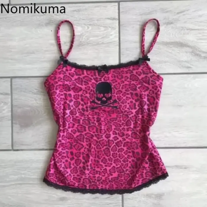 Débardeurs femmes léopard crâne imprimé Sexy Camis Y2k hauts 2025 Ropa Mujer Patchwork dentelle coupe ajustée haut court décontracté mode été gilet