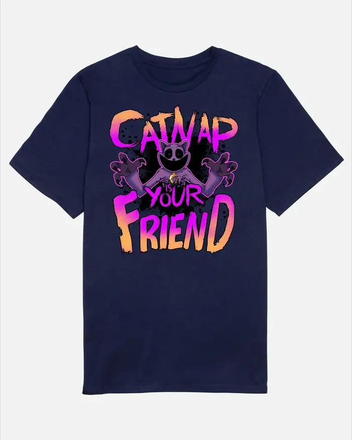 T-shirt CatNap Cartoon Moon Black Tee Poppy Game Time – Nouvelle collection été 2026 – Vêtements pour hommes et femmes