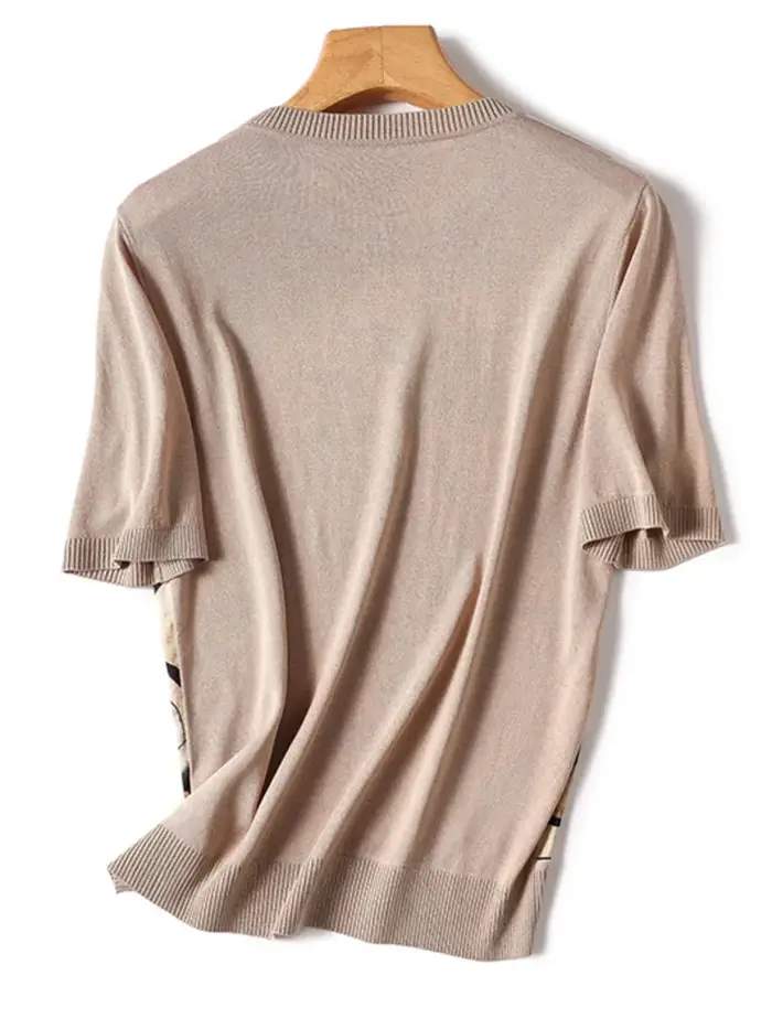 T-shirt à manches courtes et col rond pour femme, haut vintage, imprimé patchwork, tout à la mode, h