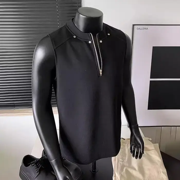 LUZHEN fermeture éclair Rivet métal décorer couleur unie vêtements de rue hommes 2025 été mince sans manches T-shirts à la mode débardeurs JY2794