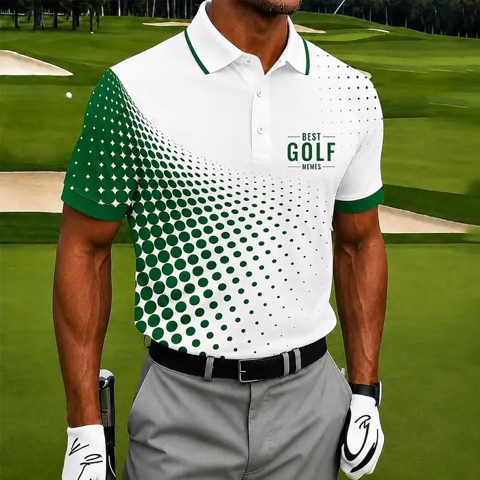 Polo pour homme « Best Golf » à imprimé points dégradés noir et blanc