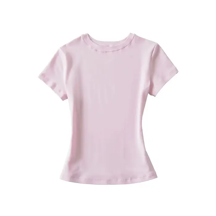 Kardashian taille sur mesure T-Shirt à manches courtes femmes été coupe ajustée élastique Base courte haut col rond épissure épaule manches