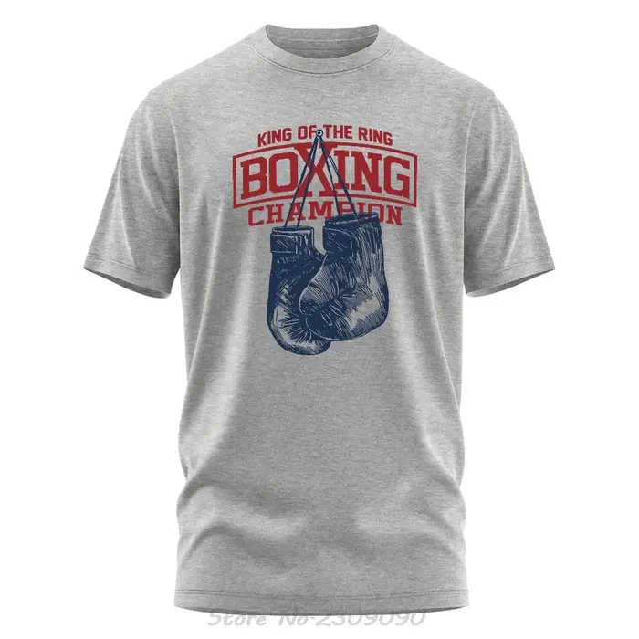 Roi de l'anneau Champion de boxe imprimé coton T-shirt Vintage GYM vêtements surdimensionné