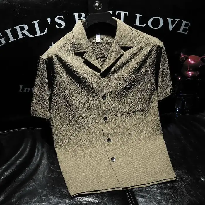 Chemise à Manches Courtes et Col Cubain pour Homme, Vêtement Polyvalent, Personnalisé, à la Mode, de Style Fin, Nouvelle Collection d'Été