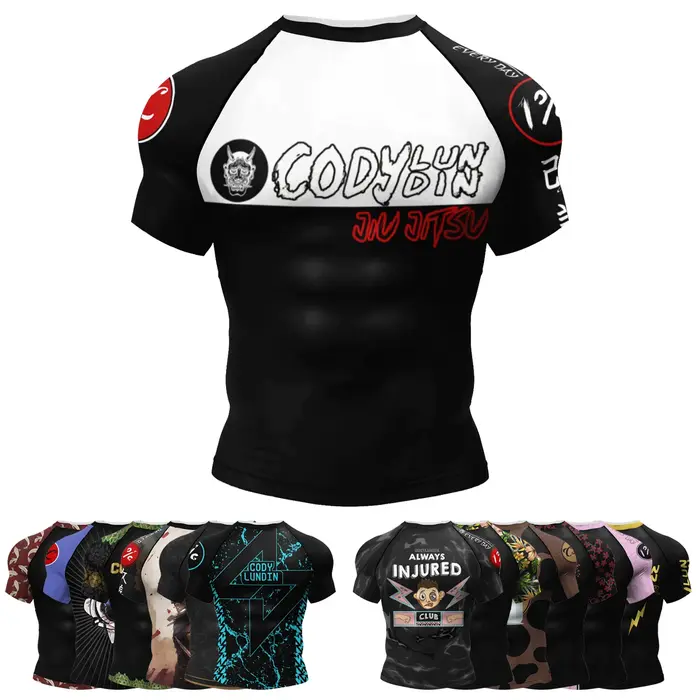 Conception populaire personnelle Sublimation à manches courtes noir No Gi BJJ Jiu Jitsu Rashguard co