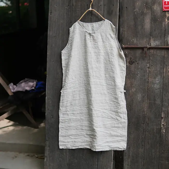 Robe gilet sans manches en coton et lin, tenue d'été naturelle, facile à la mode, Simple, ample, déc