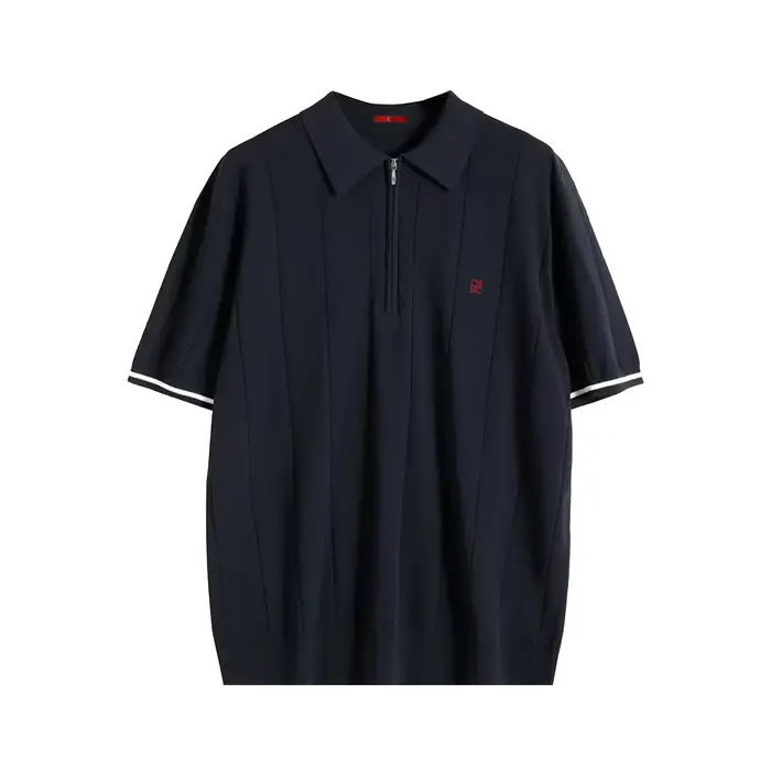 Polo tricoté pour homme CH, demi-zip, col à revers, manches courtes, couleur unie, décontracté, prof