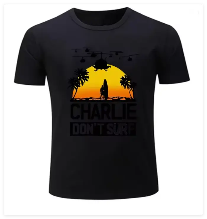 T-shirt Charlie Dont Surf pour homme, éléments rétro et tendance de la rue, Apocalypse Now, film, t-