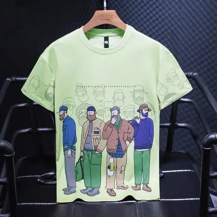 T-shirt vert Kpop pour hommes, vêtements d'interconnexion, streetwear Hip Hop, haut Katoen, impressi