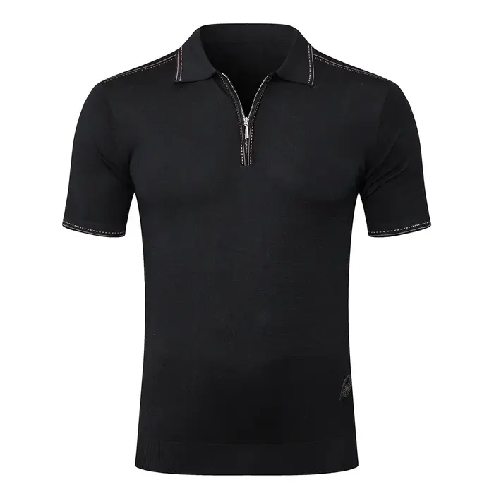 BILLIONAIRE BLSK CPRT polo soie hommes 2026 nouvelle couleur unie élastique à manches courtes mince extérieur fermeture éclair qualité grande taille M-5XL